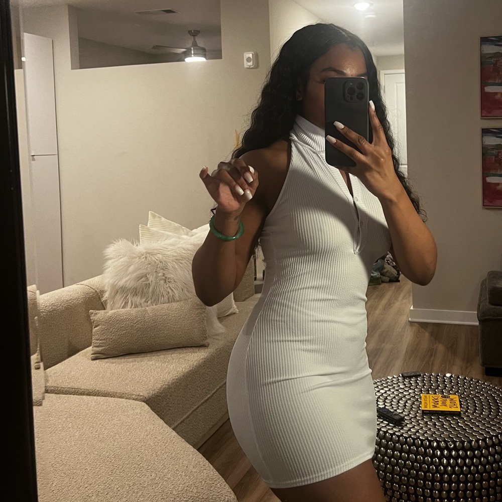 White Halter Neck Dress